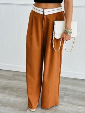 Hyfve Camel Tan Wide-Leg Trousers | Size Large NWOT. Office Capsule Wardrobes